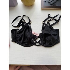 NWT Victoria's Secret Black‎ Unlined Bra Gold Hardware Cage Strap 34D